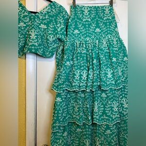 Lillian MEZA Skirt and crop top long sleeve set Sz XS